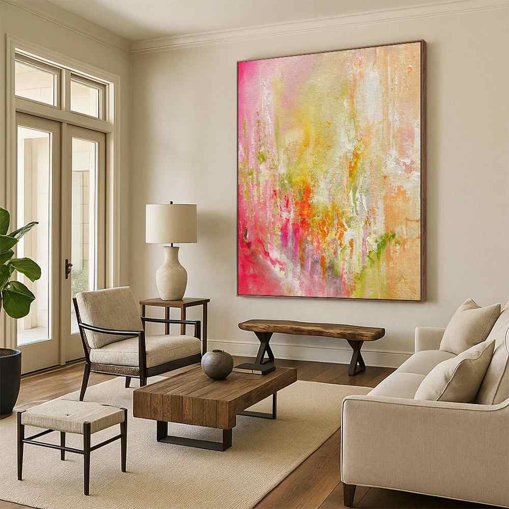 Feminine Original Pastel Soft Bedrooms Abstract Canvas Artwork RJ0T9